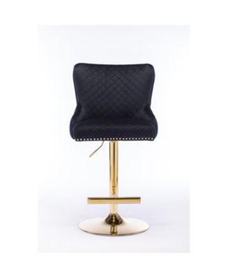  Adjustable Velvet Bar Stool with Diamond Lattice Back, Lion's Head Accents