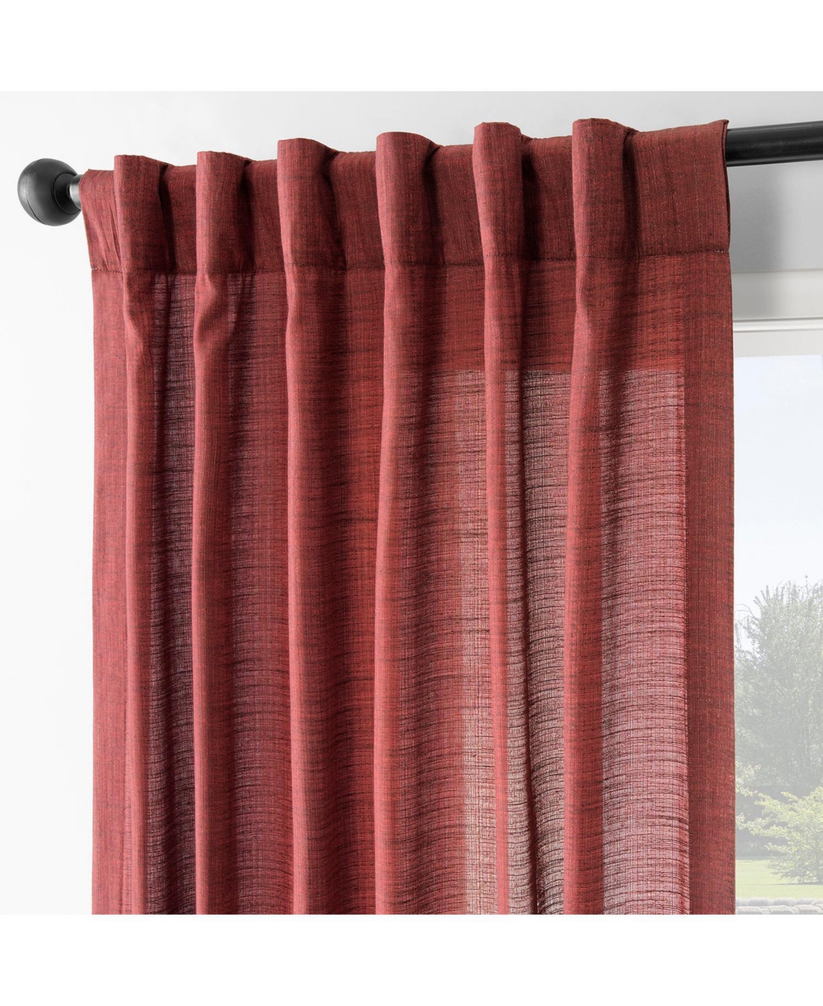 Half Price Drapes Orange Rustic Linen Weave Curtain