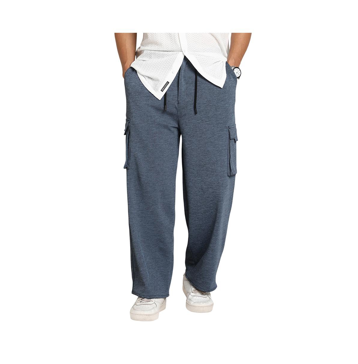 Campus Sutra Men's Prussian Blue Heathered-Relaxed Cargo Trousers - Blue