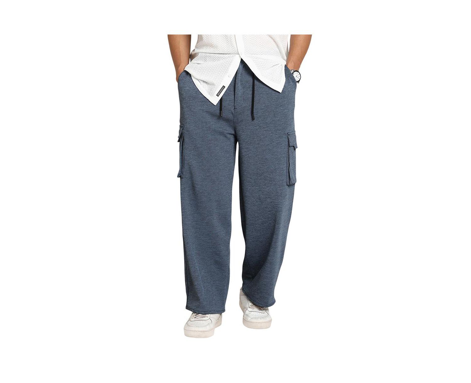 Men's Prussian Blue Heathered-Relaxed Cargo Trousers