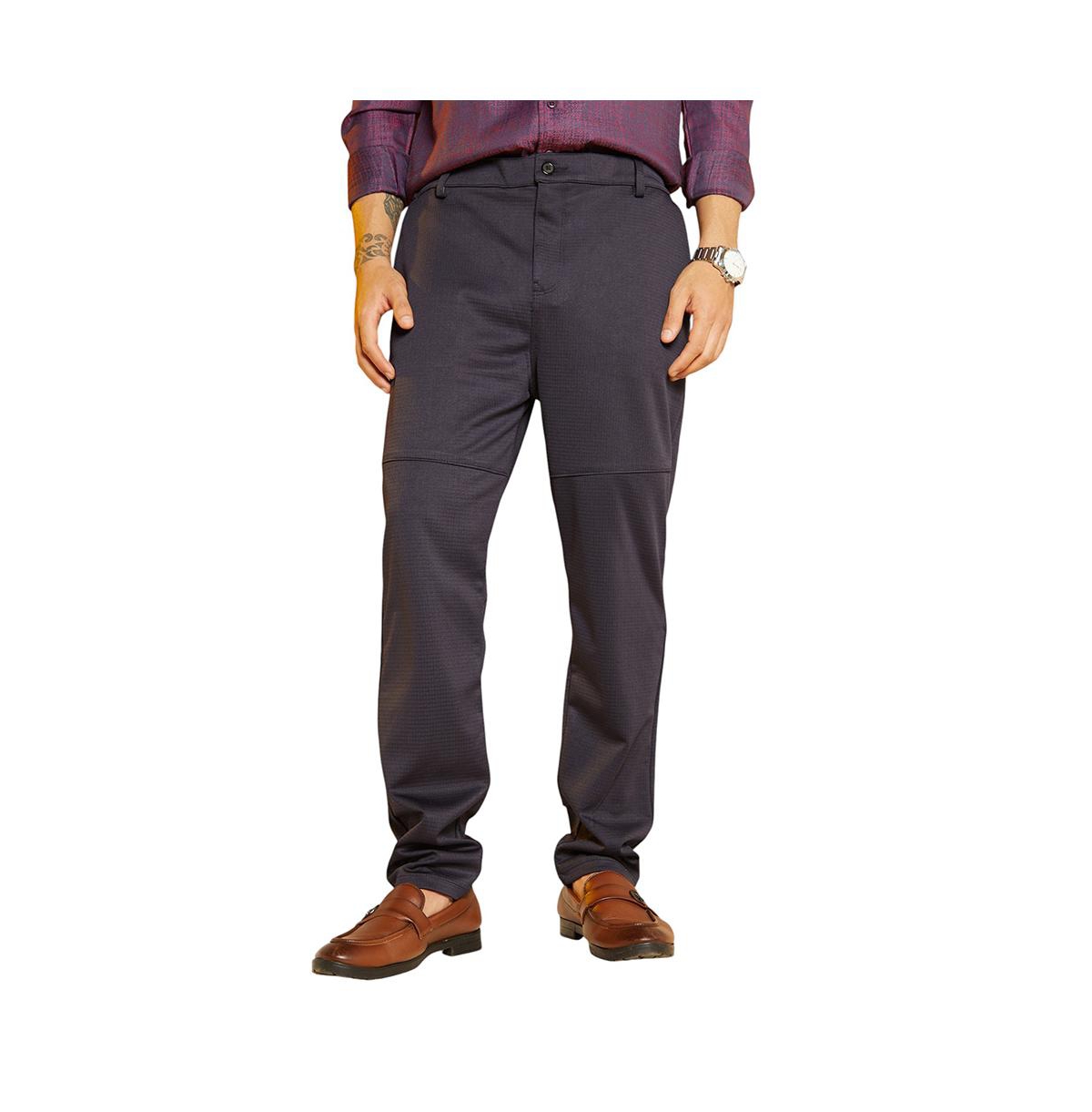 Men's Midnight Black Panel-Waffle Chino Trousers - Black