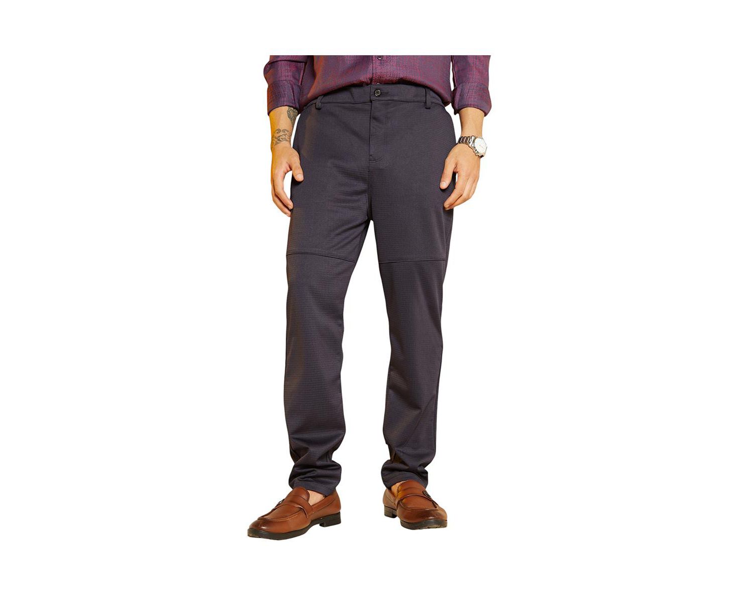 Men's Midnight Black Panel-Waffle Chino Trousers