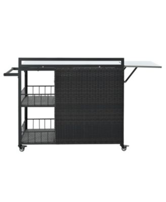 Outdoor Kitchen Island with Storage & Foldable Table