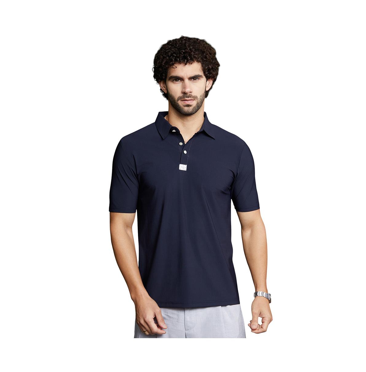 Men's Navy Blue Seamless Waffle Polo T-Shirt - Blue