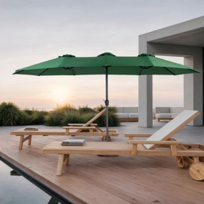 14.8 Ft Double Sided Outdoor Umbrella Rectangular Large with Crank ( Dark green