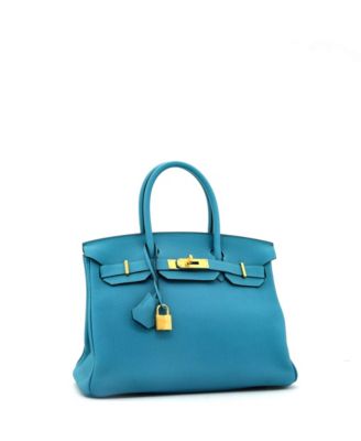 Pre-Owned Hermes Birkin 30 Handbag Blue Togo with Gold Hardware
