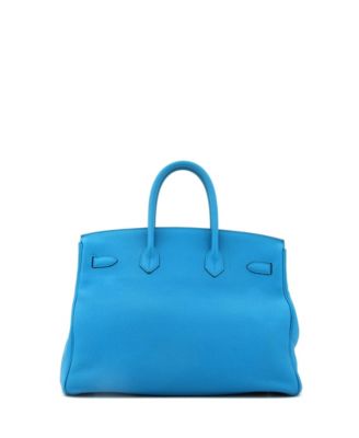 Pre-Owned Hermes Birkin 35 Handbag Blue Togo with Palladium Hardware