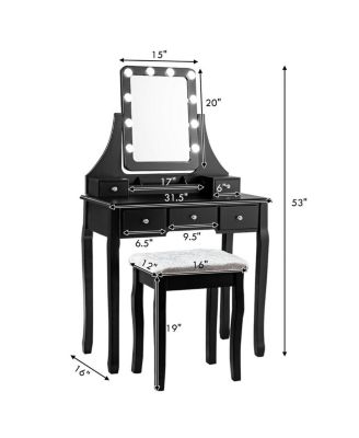2-Pc. MDF 10 Dimmable Bulb Lighted Vanity Dressing Table Set with Cushioned Stool
