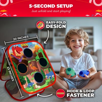 Dino Frenzy | 2-in-1 Corn Hole Games for Kids | 5-Second Setup | Bean Bag Toss Game for Kids | Kids Cornhole Game Set