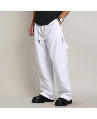 Men's Chalk White Relaxed-Panel Cargo Trousers