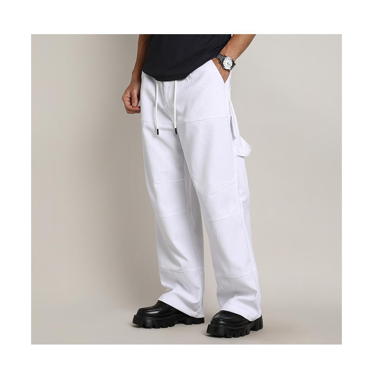 Campus Sutra Men's Chalk White Relaxed-panel Cargo Trousers