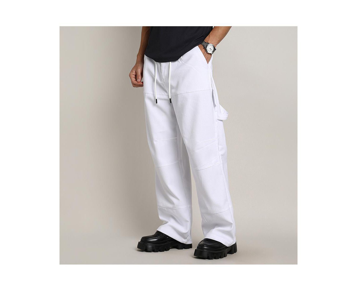 Men's Chalk White Relaxed-Panel Cargo Trousers