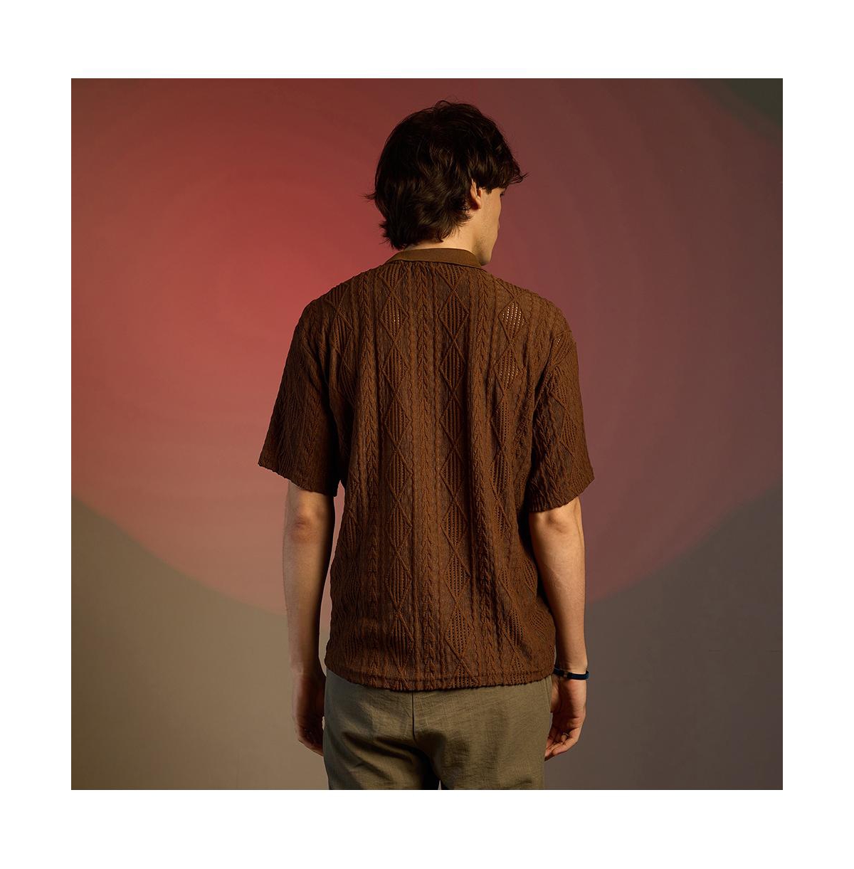 Campus Sutra Men's Chocolate Brown Argyle Oversized T-shirt