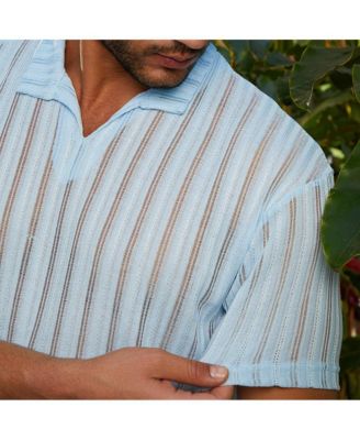 Men's Baby Blue Duo-Striped Relaxed Polo T-Shirt