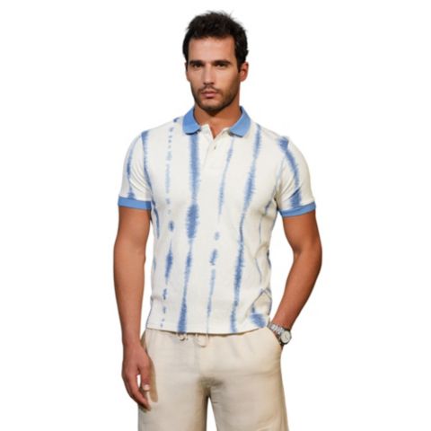 Мужская футболка Cahoot Campus Sutra Powder Blue and Daisy White Tie-Dye Tactile Polo, цвет: Синий