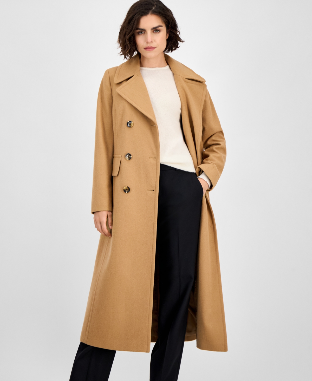 Anne Klein Women's Double-breasted Maxi Coat In Multi
