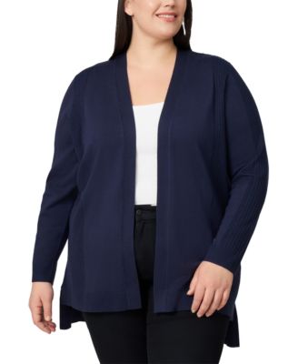 Plus Size Ribbed-Trim High-Low Cardigan Sweater