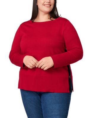 Women's Contrast-Trim Side-Button Tunic Sweater, PXS-XL