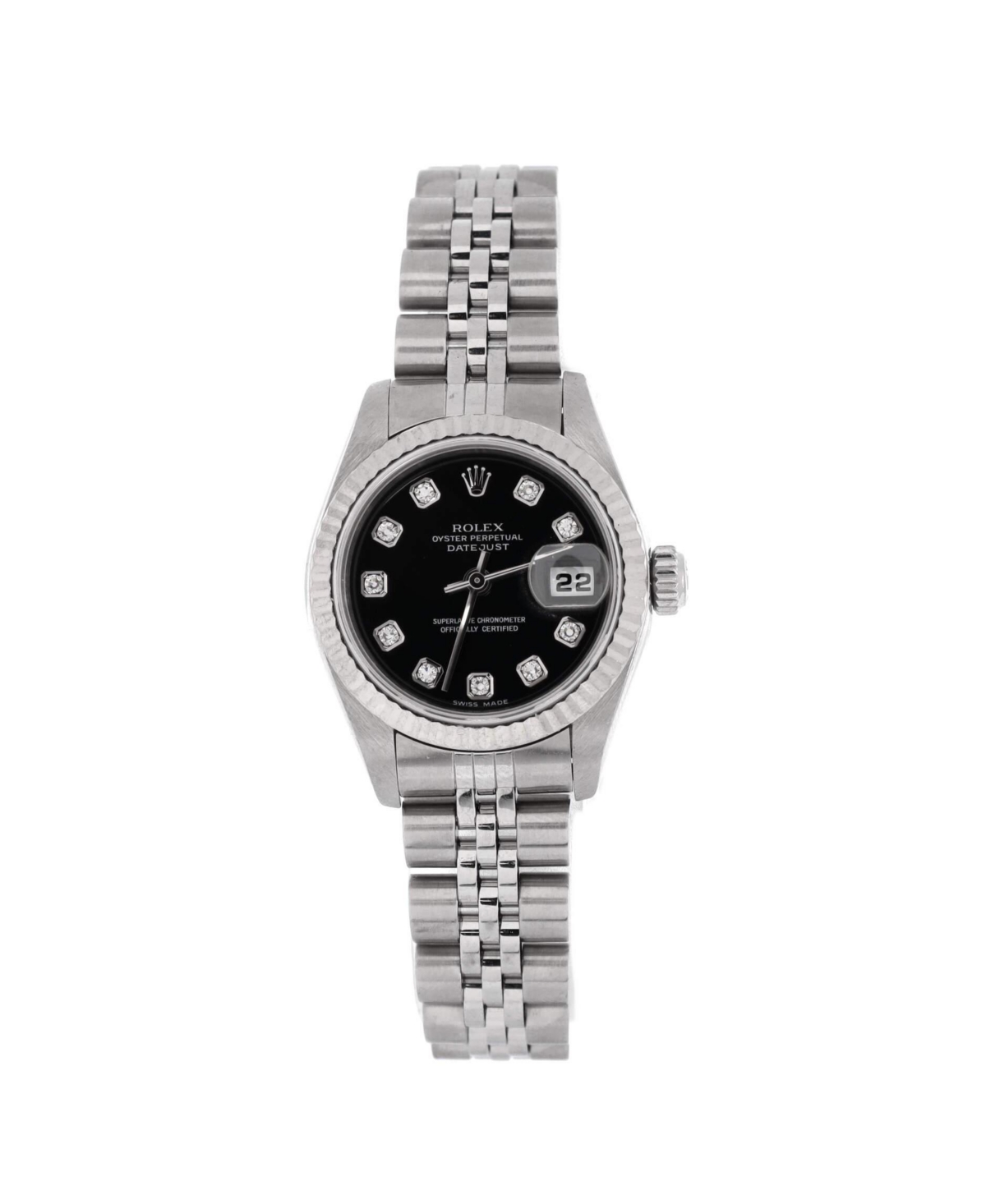 Oyster Perpetual Datejust Automatic Watch in Stainless Steel and White Gold with Diamond Markers 26mm - Dial color: black