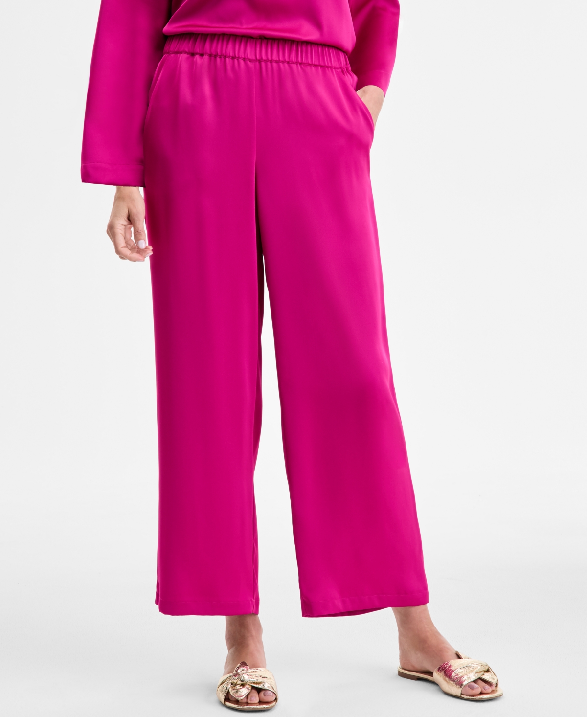 Jm Collection Women's Pull-on Wide-leg Satin Pants, Exclusively At Macy's In Purple