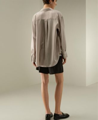 Women's Pinstriped Oversized Silk Shirt