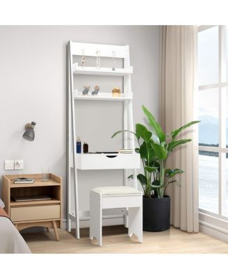 Vanity Desk Set with Flip Top Mirror, Hidden Storage Compartments and Cushioned Stool