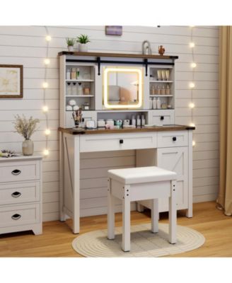 Makeup Vanity Desk with Mirror and 3-Color Dimmable LED Lights