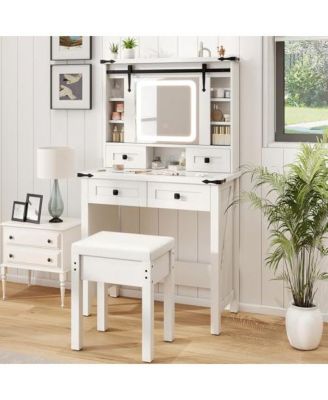 Makeup Vanity Desk with Mirror and Adjustable Storage Shelves