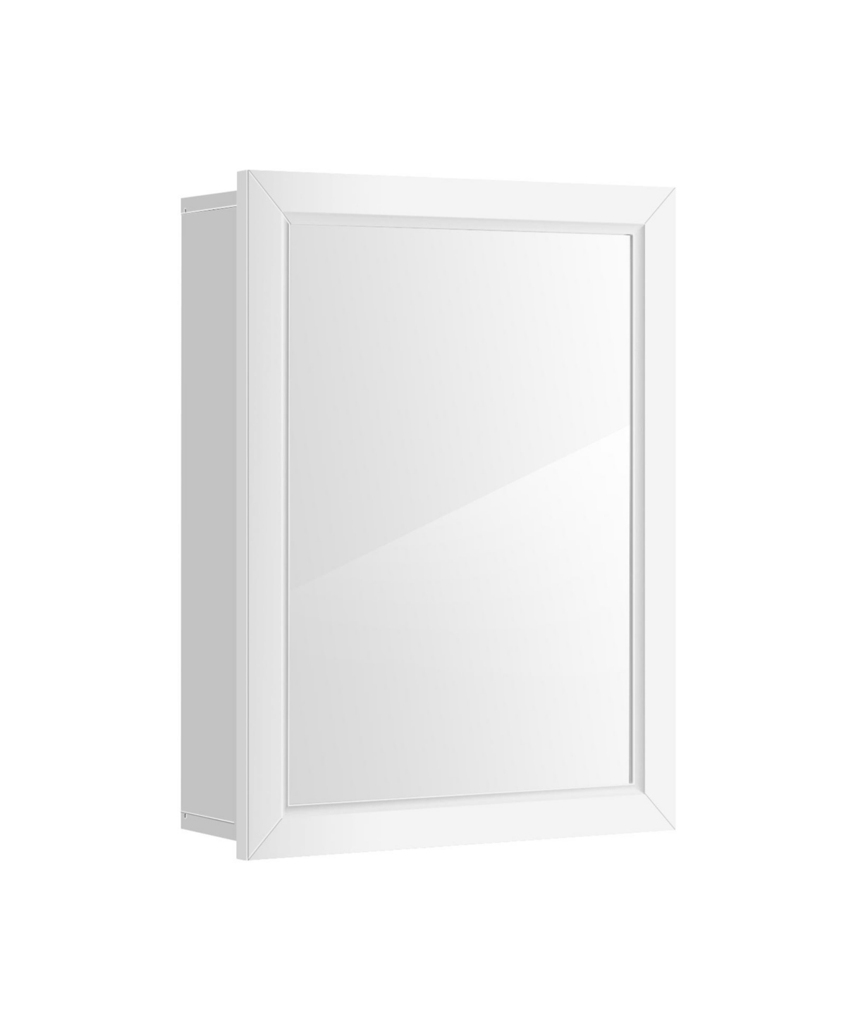 Mirrored Bathroom Medicine Cabinet with Single Door and Adjustable Shelf - White