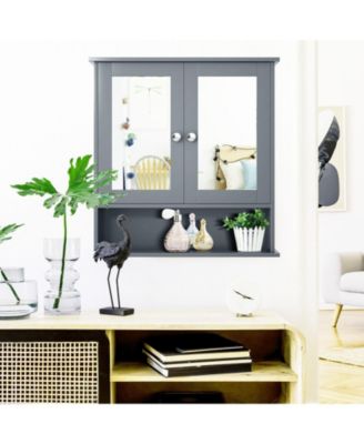 Double Door Wall-Mounted Bathroom Mirror Cabinet with Storage Shelf