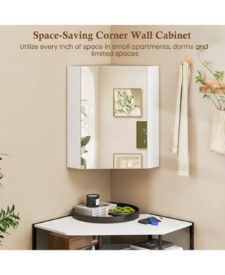 Corner Medicine Cabinet with Mirror with Open Mirror Door and Adjustable Shelf