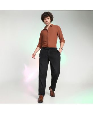 Men's Obsidian Black Veined Tailored Trousers