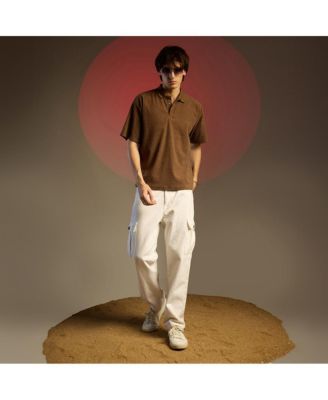 Men's Chocolate Brown Ribbed Oversized Polo T-Shirt