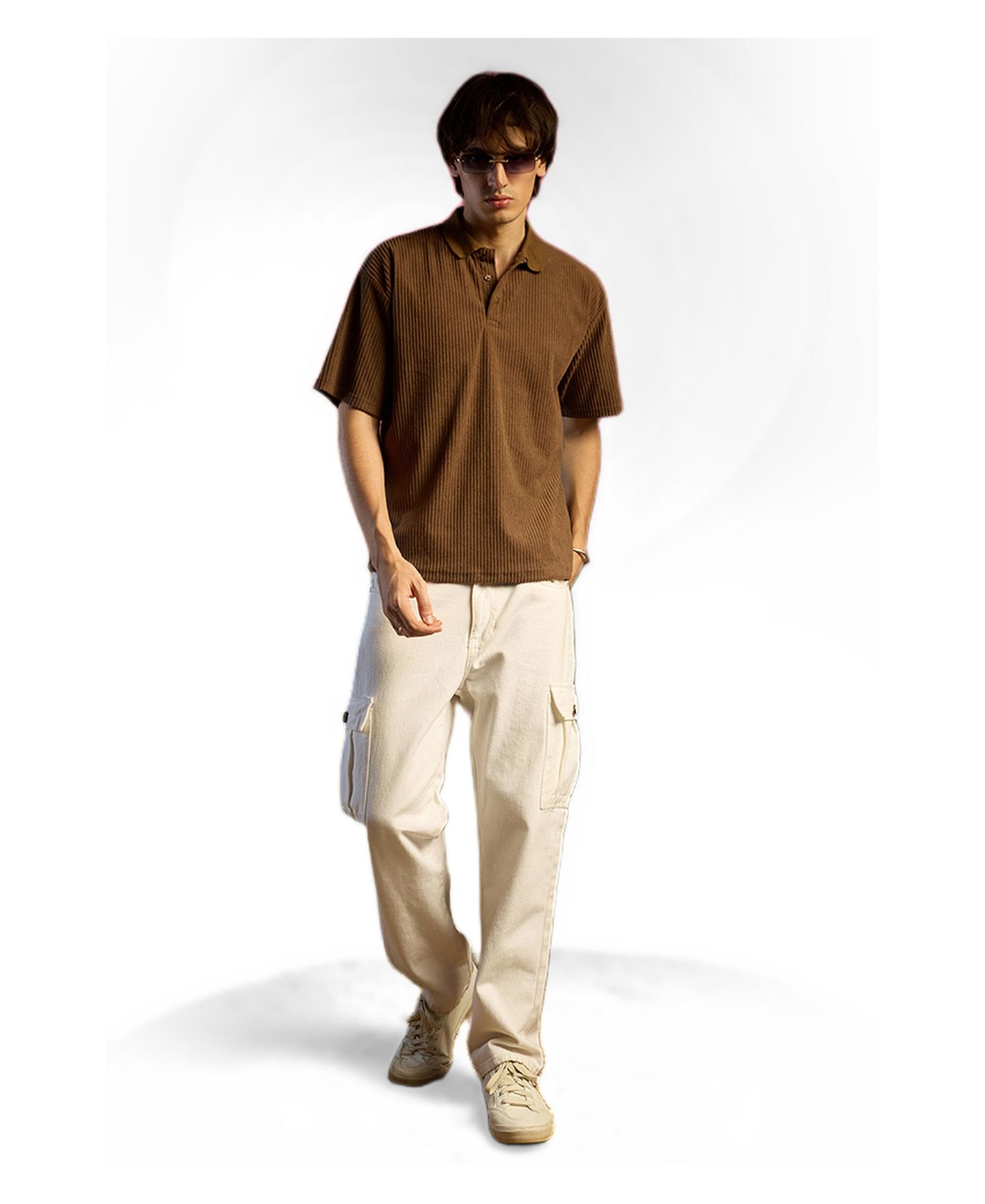 Мужская футболка Cahoot Chocolate Brown Ribbed Oversized Polo, цвет: Коричневый — фото 3