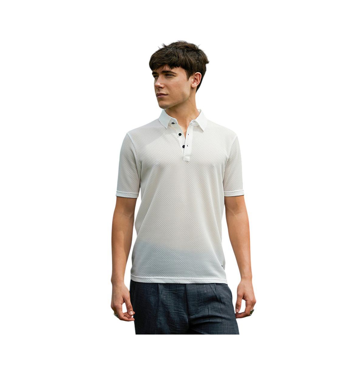 Men's Cream White Warp-Tactile Polo T-Shirt - White