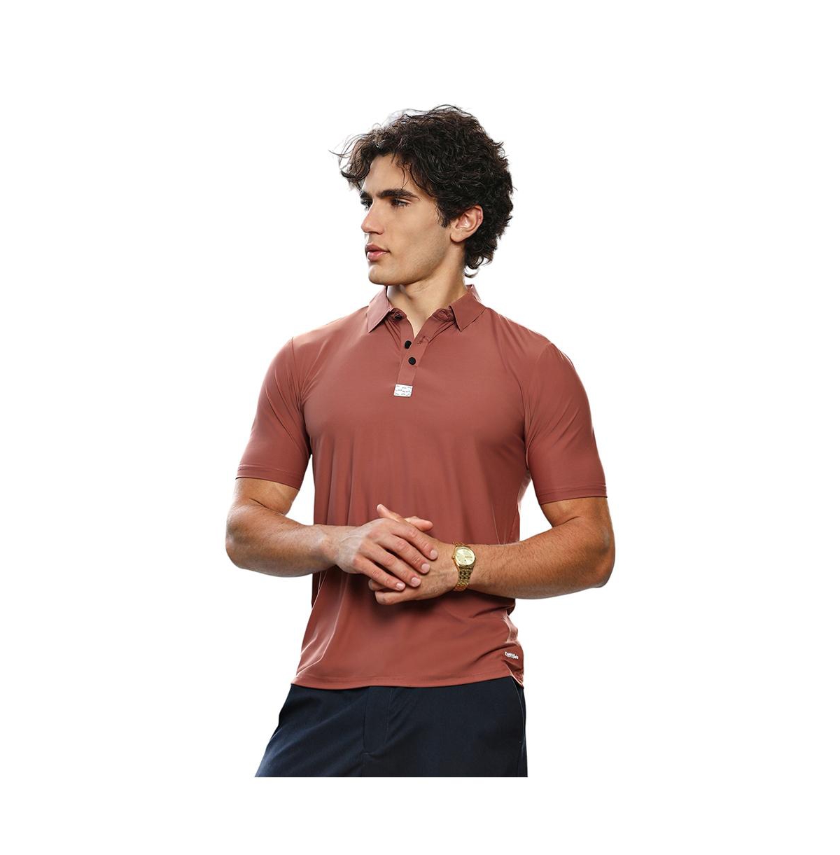 Men's Sienna Brown Seamless Solid Polo T-Shirt - Brown