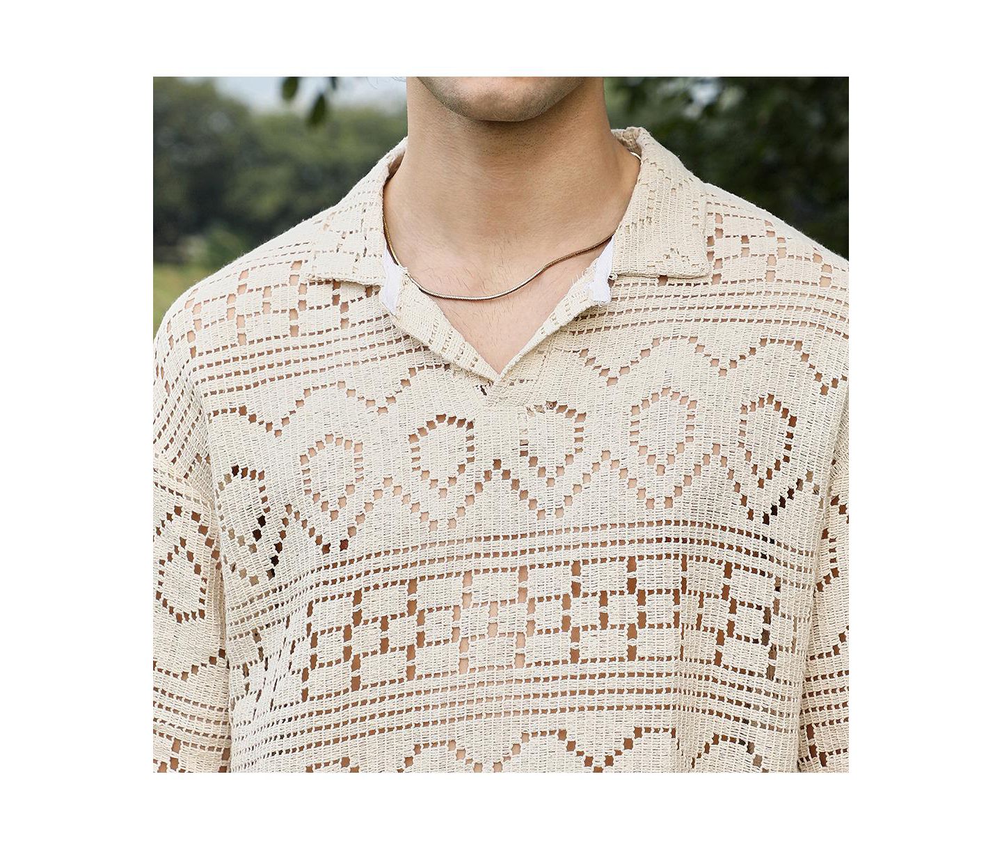 Мужская футболка Cahoot Campus Sutra Off-White Bohemian Oversized Polo, цвет: Белый — фото 7