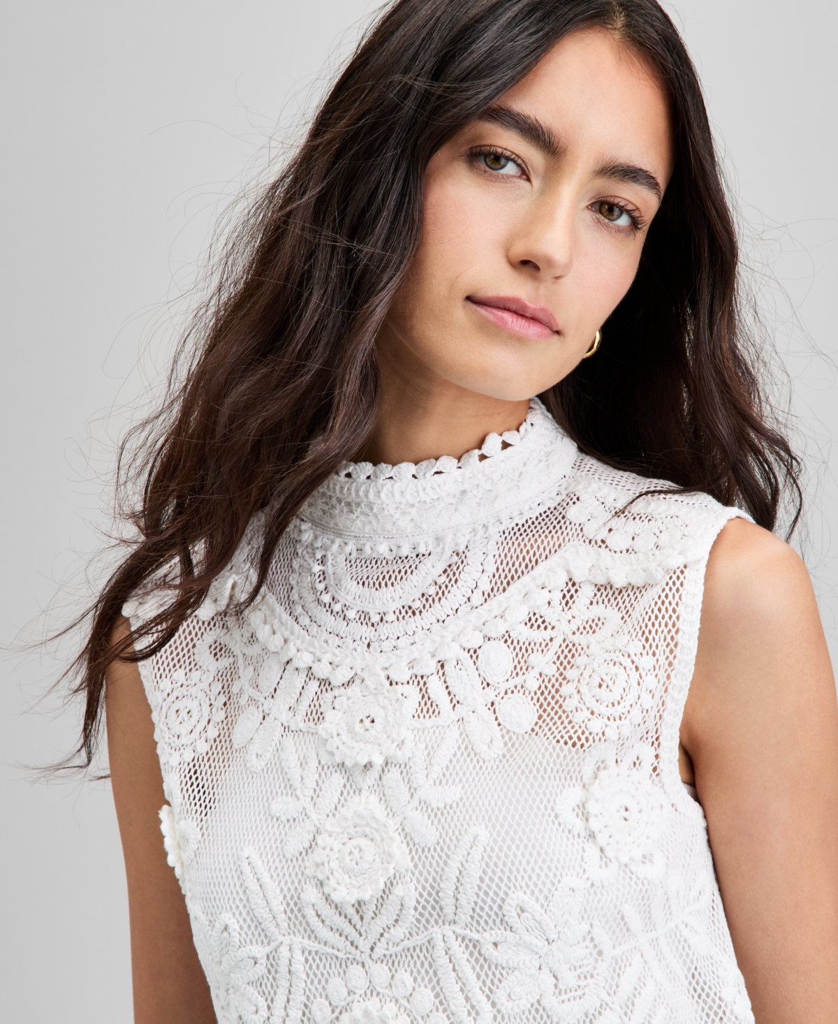 And Now This Petite Crochet Sleeveless Top, Exclusively At Macy's In Brown