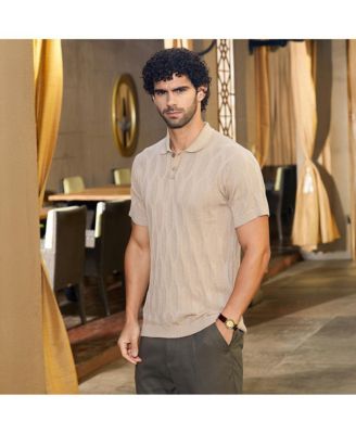 Men's Camel Beige Webbing-Tactile Polo T-Shirt