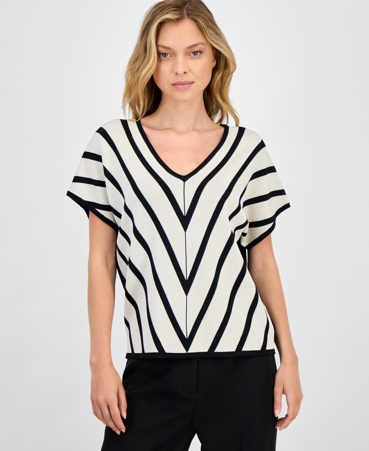 Women's Mixed-Print Extended-Sleeve Mitered Top - French Beige