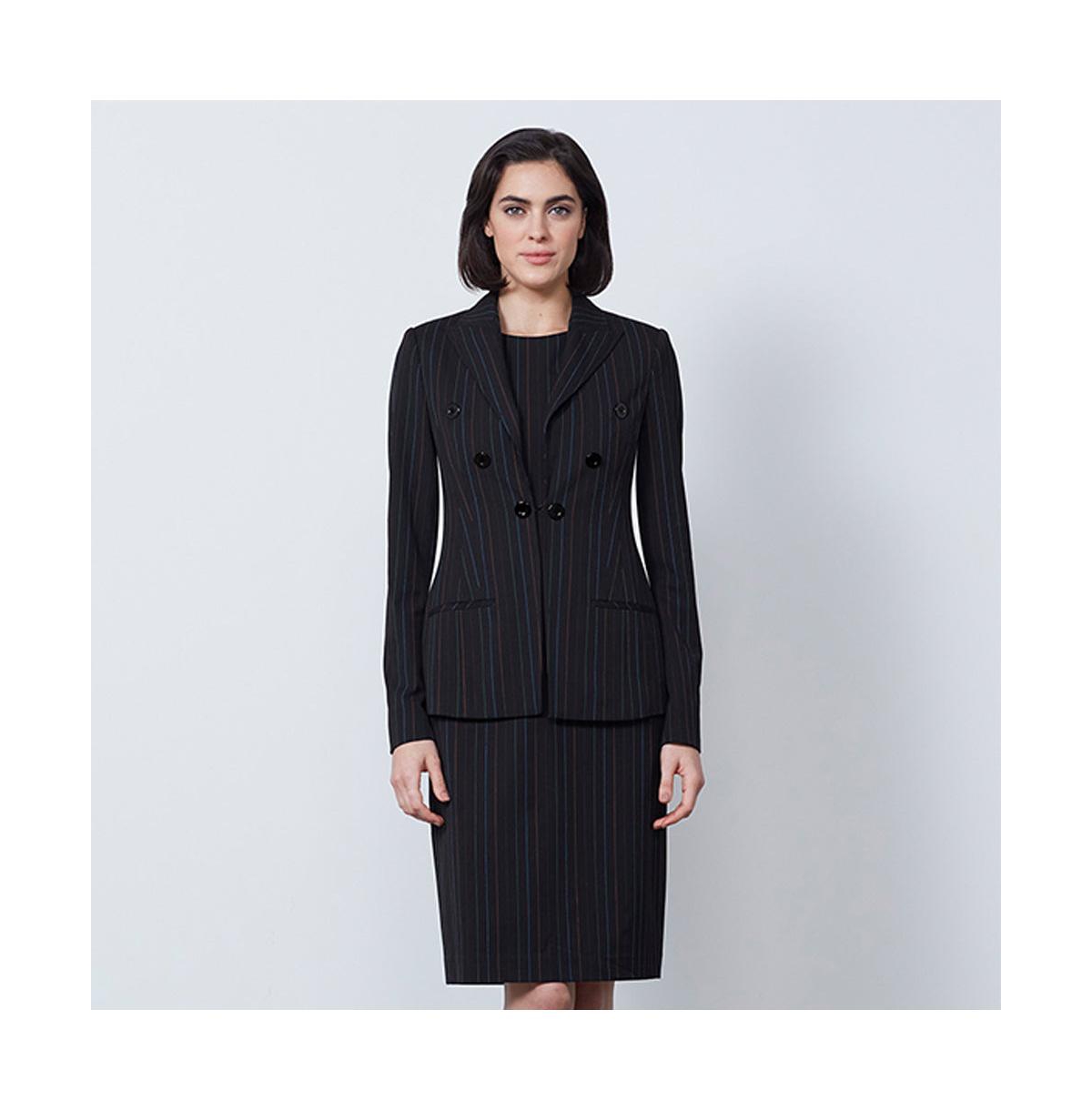 Women's Colorful Black with Pinstripes Blazer Conversation - Black/pink/green/orange/blue