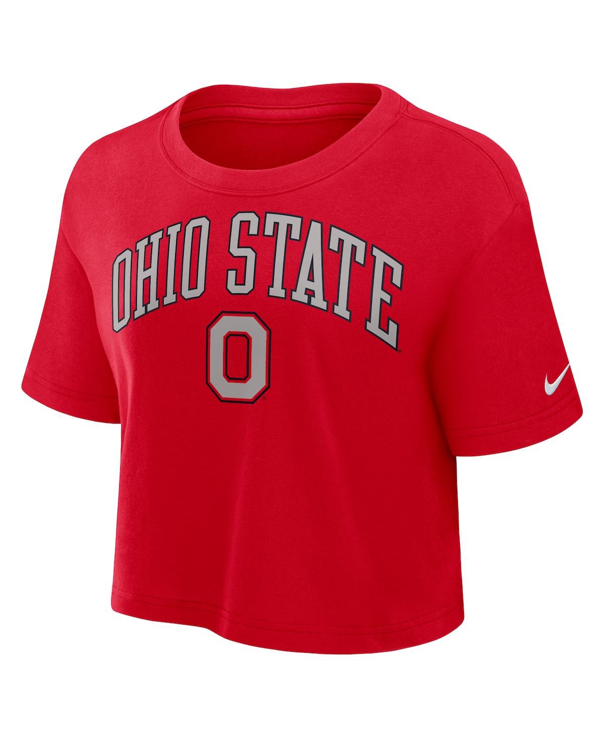 Nike Ohio State Athletic Prep Arch  Women's Dri-fit College Cropped T-shirt In Red