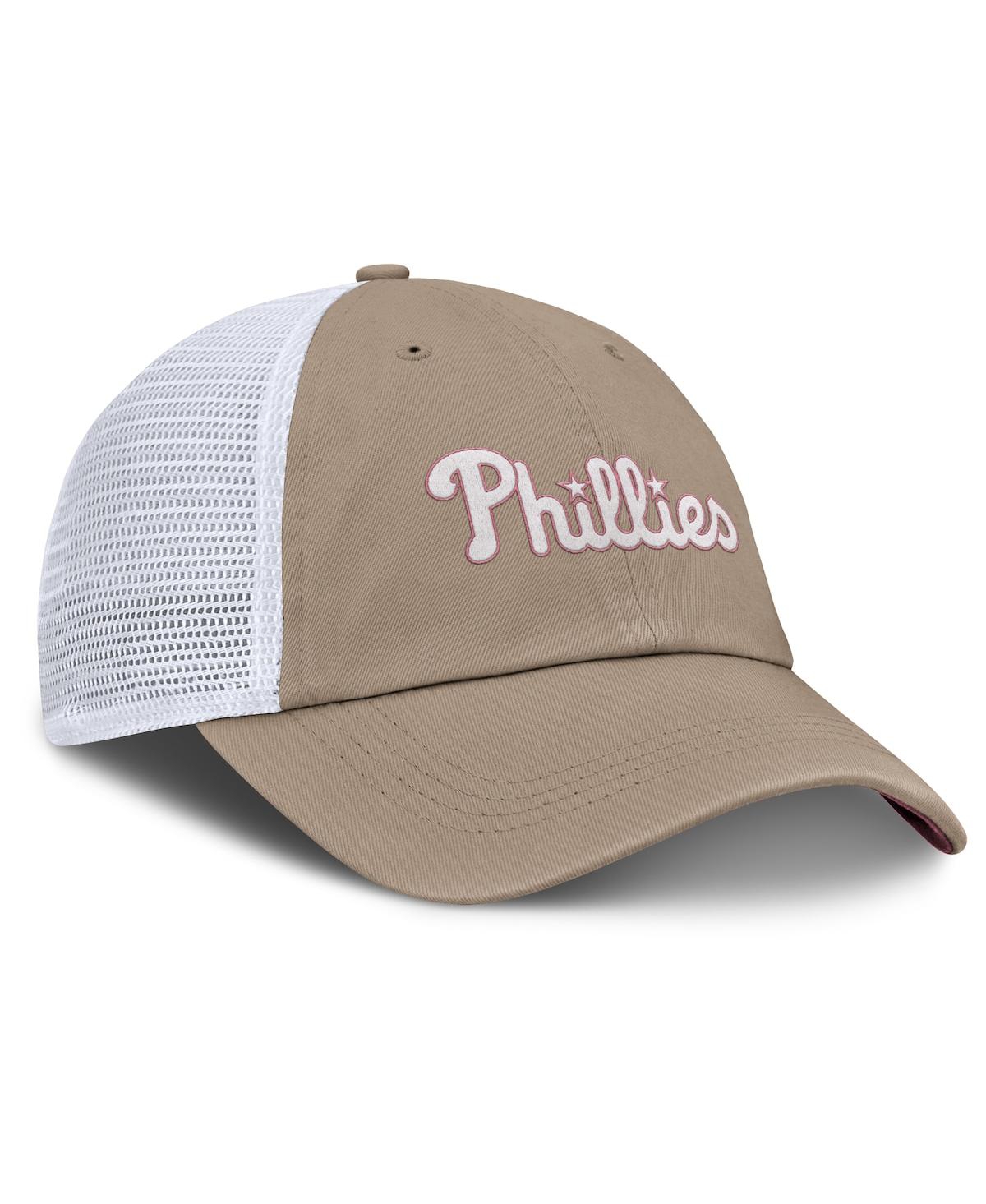 NIKE MEN'S AND WOMEN'S KHAKI/WHITE PHILADELPHIA PHILLIES CLUB TRUCKER ADJUSTABLE HAT 
