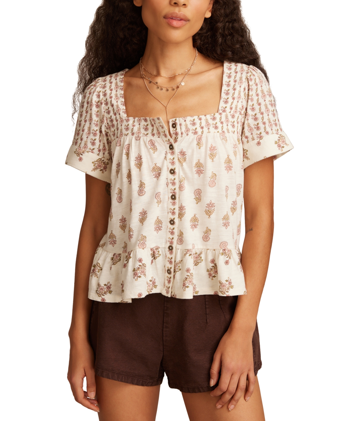 Lucky Brand Women's Block Print Button-front Top