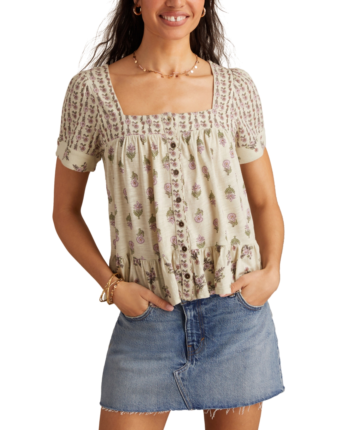 Lucky Brand Women's Block Print Button-front Top