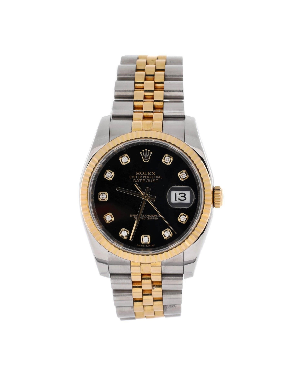 Oyster Perpetual Datejust Automatic Watch in Stainless Steel and Gold with Diamond Markers 36mm - Dial color: black
