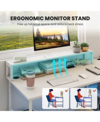 2-Person Reversible Computer Desk Long Office Desk with LED Lights