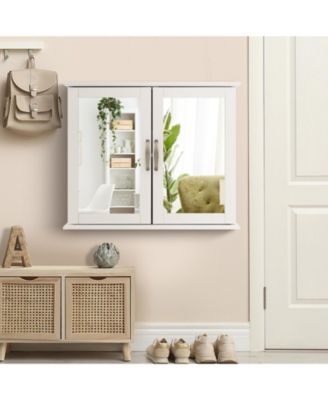 2-Tier Bathroom Wall-Mounted Mirror Storage Cabinet with Handles