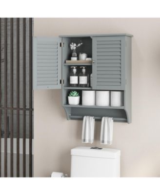 2-Doors Bathroom Wall-Mounted Medicine Cabinet with Towel Bar