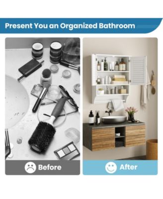 2-Doors Bathroom Wall-Mounted Medicine Cabinet with Towel Bar